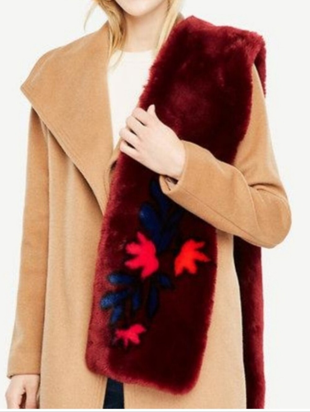 Ann Taylor Floral Faux Fur Stole In Dark Red Size OS NWT'S